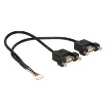 DeLock Cable USB 2.0 pin header female 1.25 mm 8 pin > 2x USB 2.0 Type-A female panel-mount 25cm