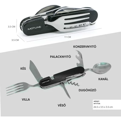 MOTUNE® 6 az 1-ben kemping evőeszközök rozsdamentes acélból