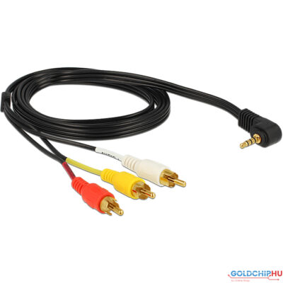 DeLock Cable Stereo jack 3.5mm 4 pin male angled > 3x RCA male 1,5m